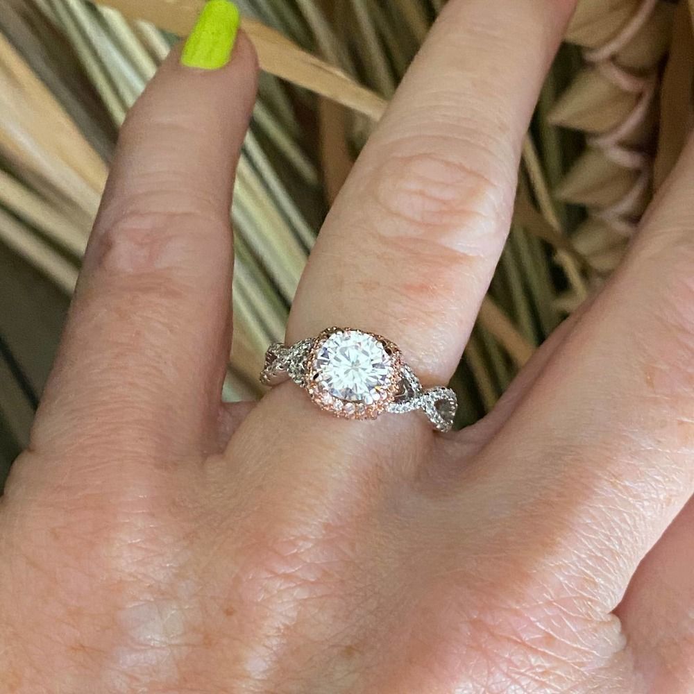 Sterling Silver 14K Twisted Two Tone Clear CZ Ring